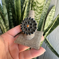 Beautiful Handmade Onyx, Spice And Sterling Silver Adjustable Cluster Ring Style 2