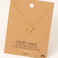 Gold Dipped Horse Shoe And Cz Charm Necklace
