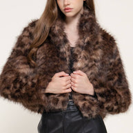 Long Sleeve Notched Collar Printed Faux Fur Jacket