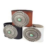 Leather Cuffs with Oval Concho