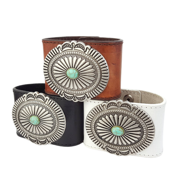 Leather Cuffs with Oval Concho