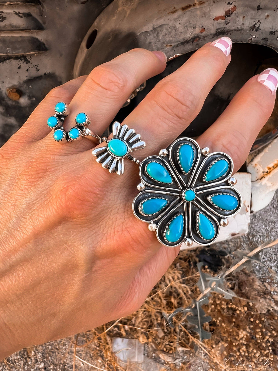Flower Concho Sterling Silver Stone Ring