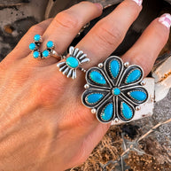 Flower Concho Sterling Silver Stone Ring
