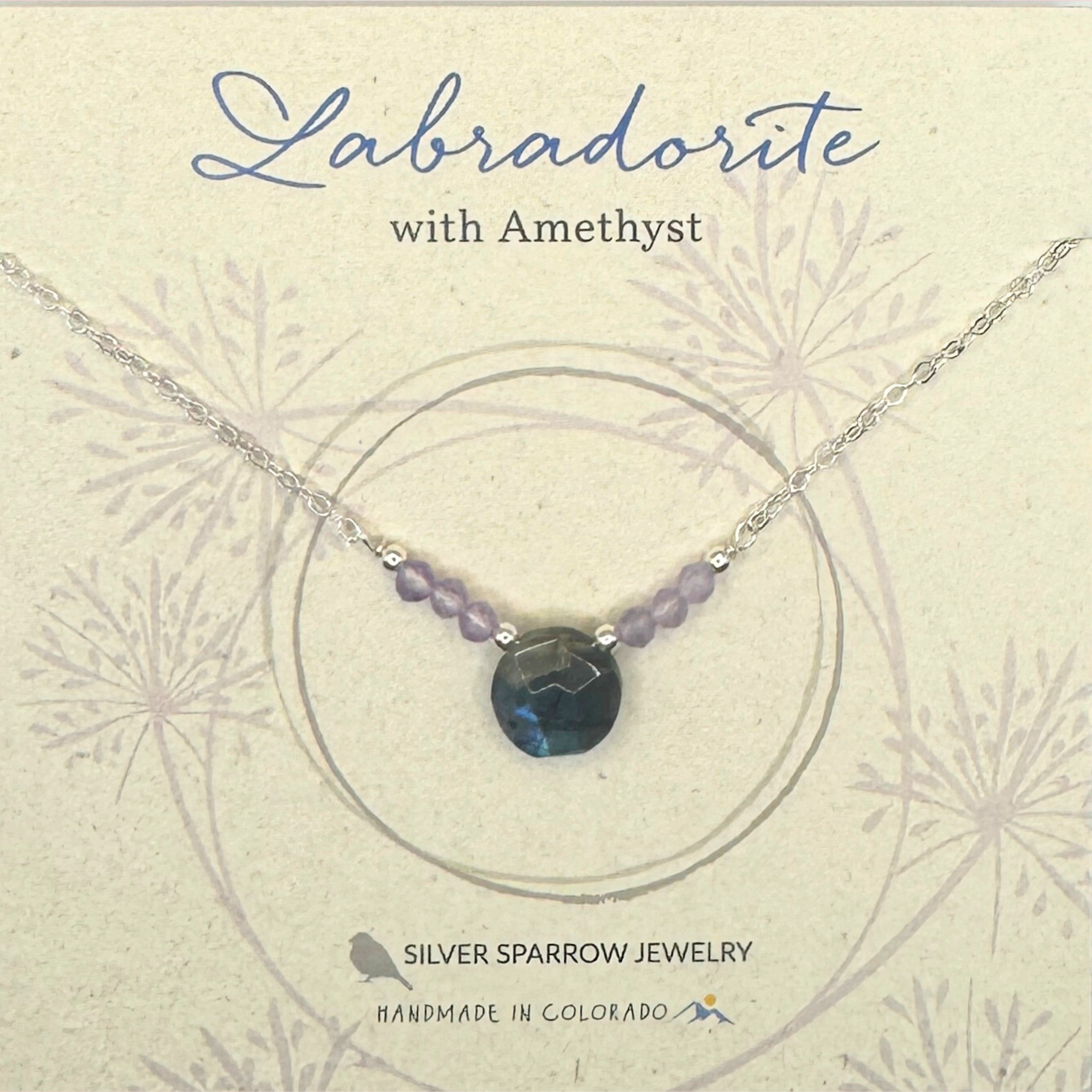 Labradorite and amethyst small circle necklace