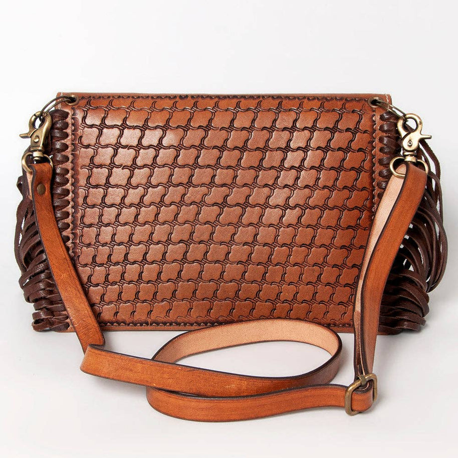 Embossed Leather & Fringe Purse