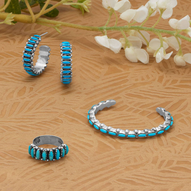 Handmade Marquise Turquoise Wide Band Ring Oxidized