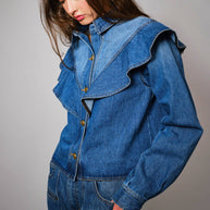 Diagonal Ruffled Denim Jacket