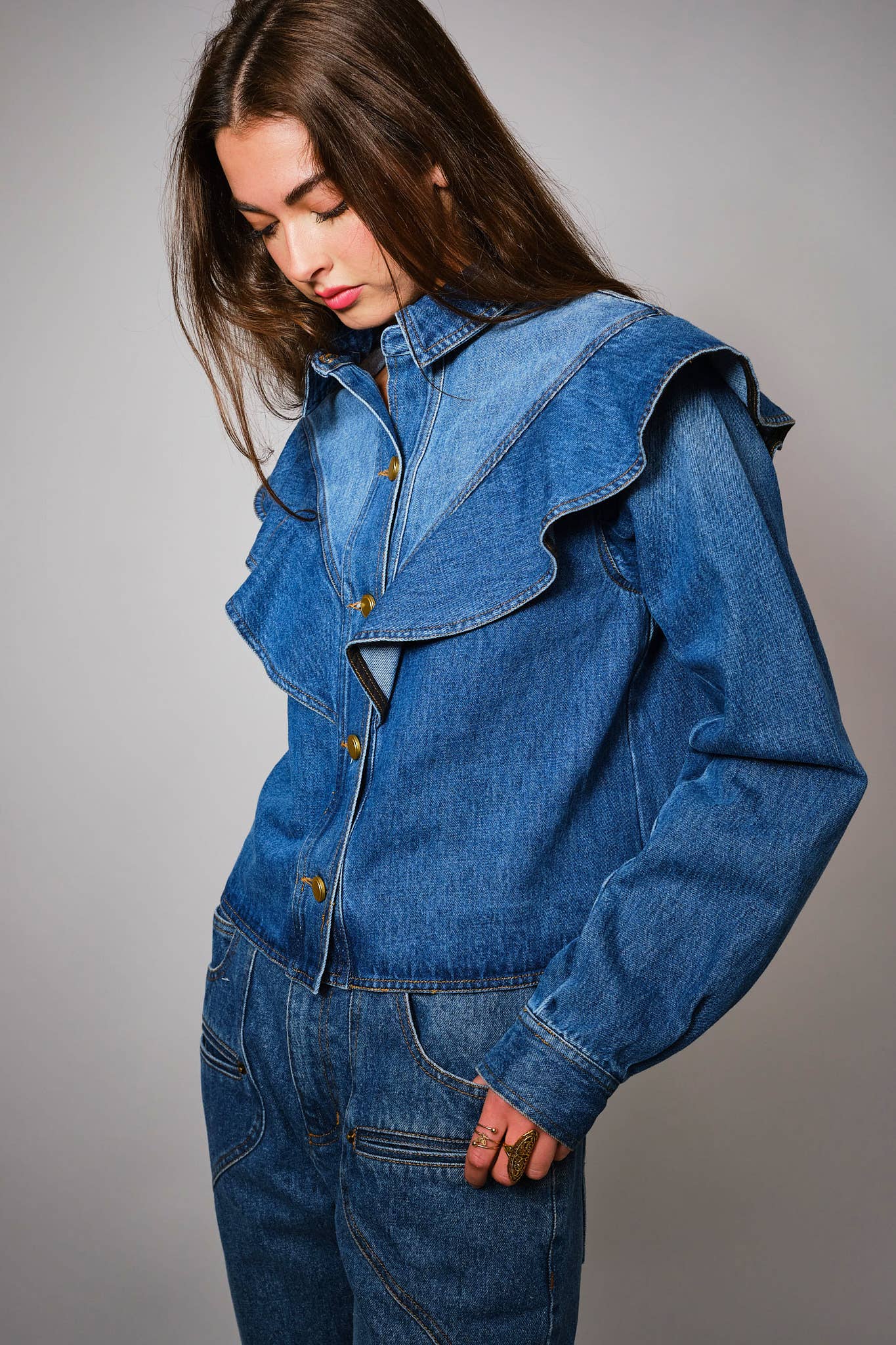 Diagonal Ruffled Denim Jacket