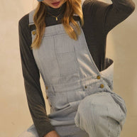 Pinstriped Barrel-leg Overalls, Plus