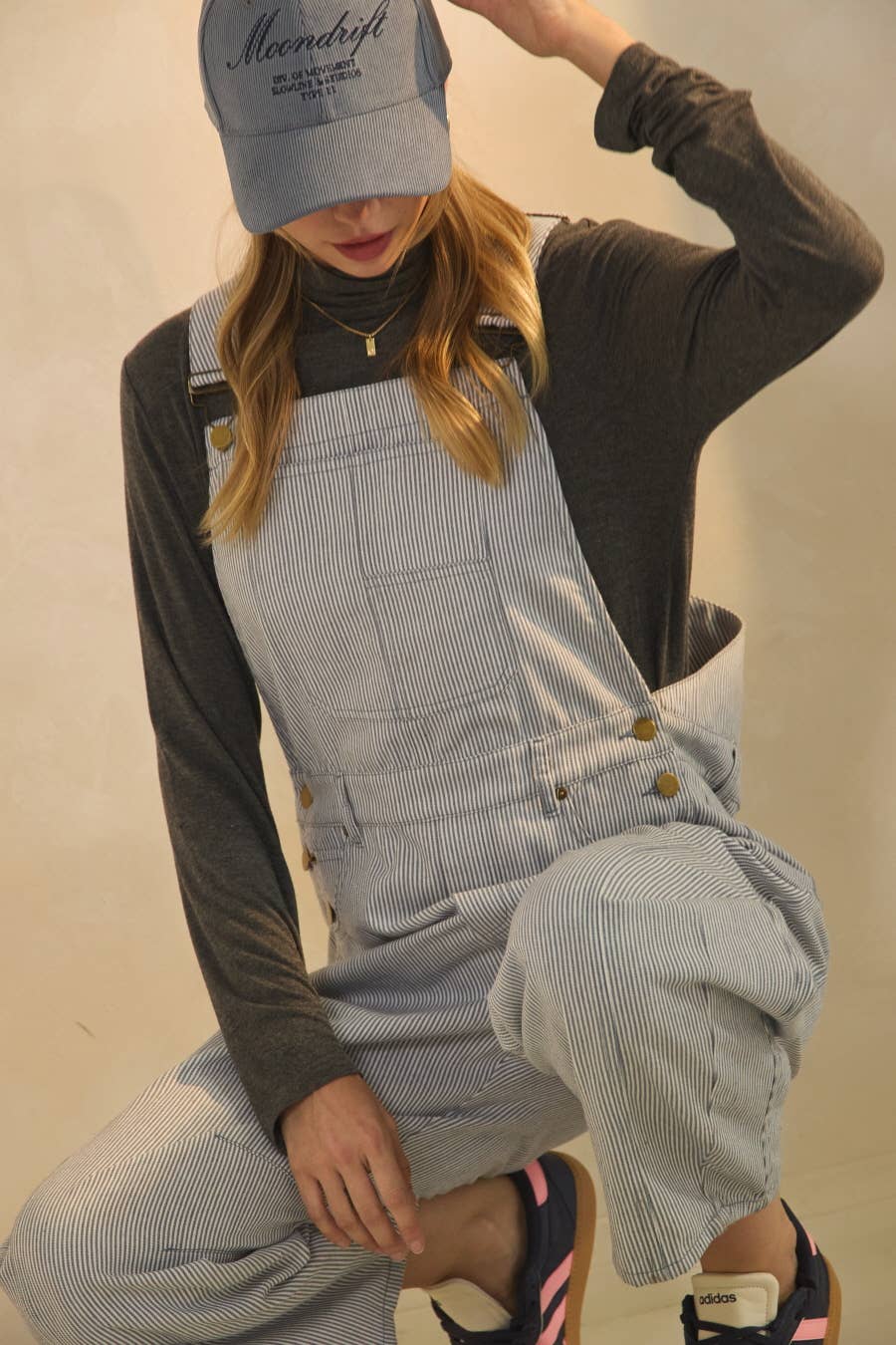 Pinstriped Barrel-leg Overalls, Plus