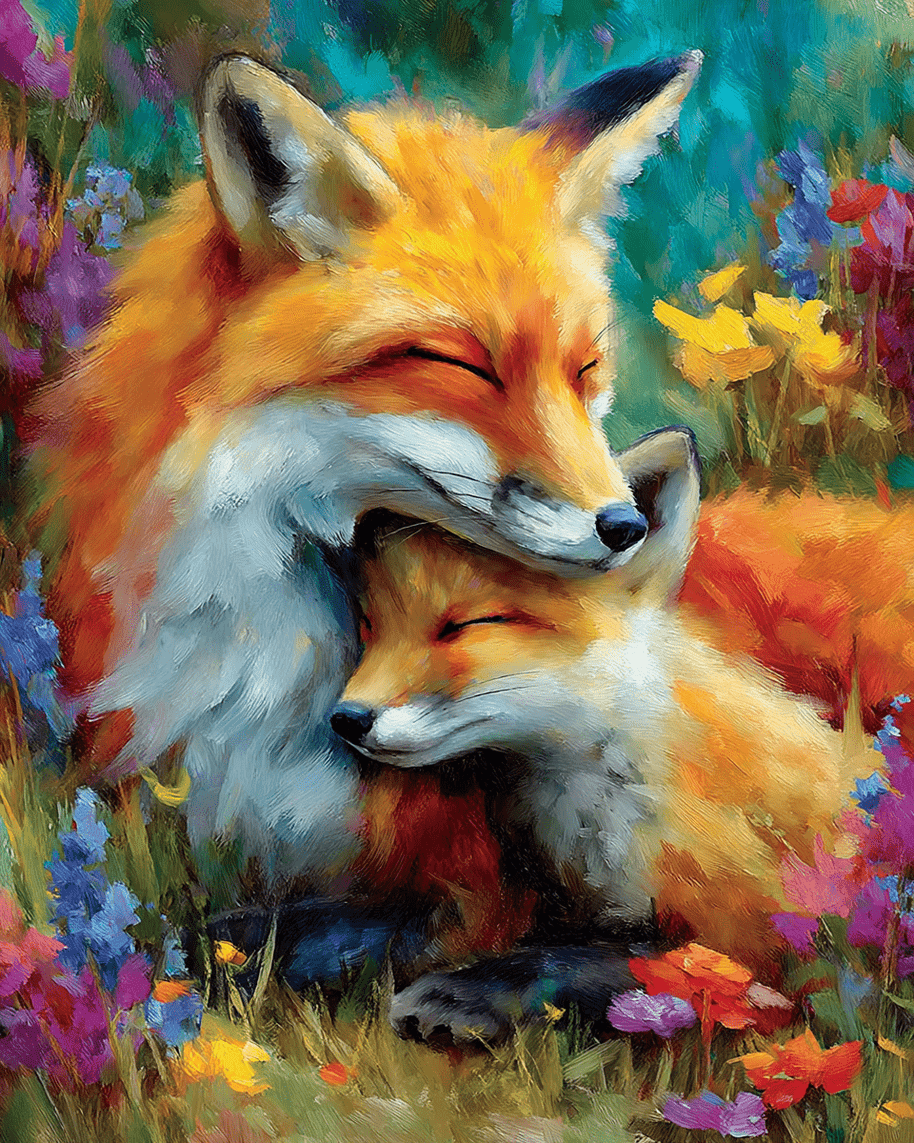 Mom & Baby Red Fox Art
