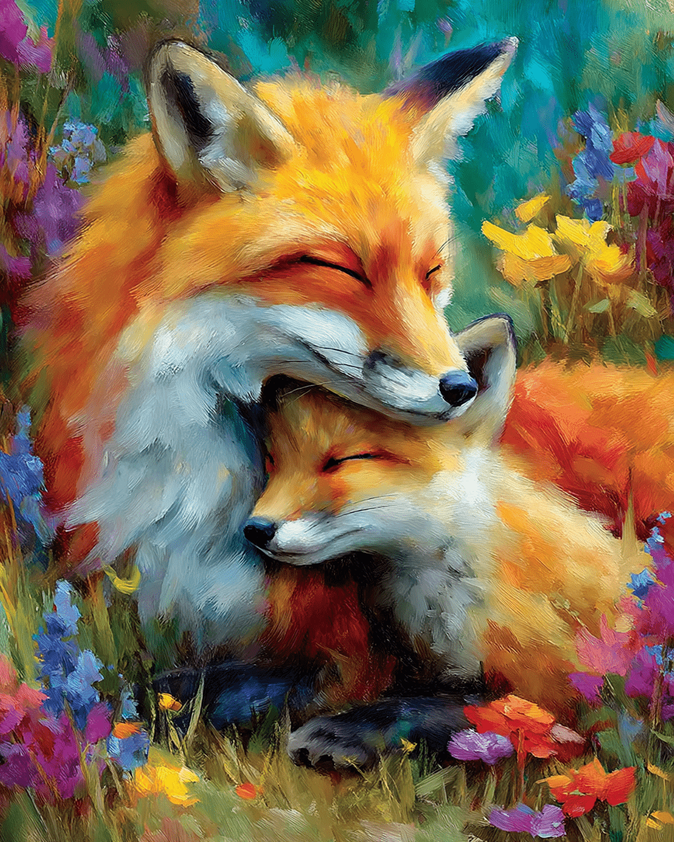 Mom & Baby Red Fox Art