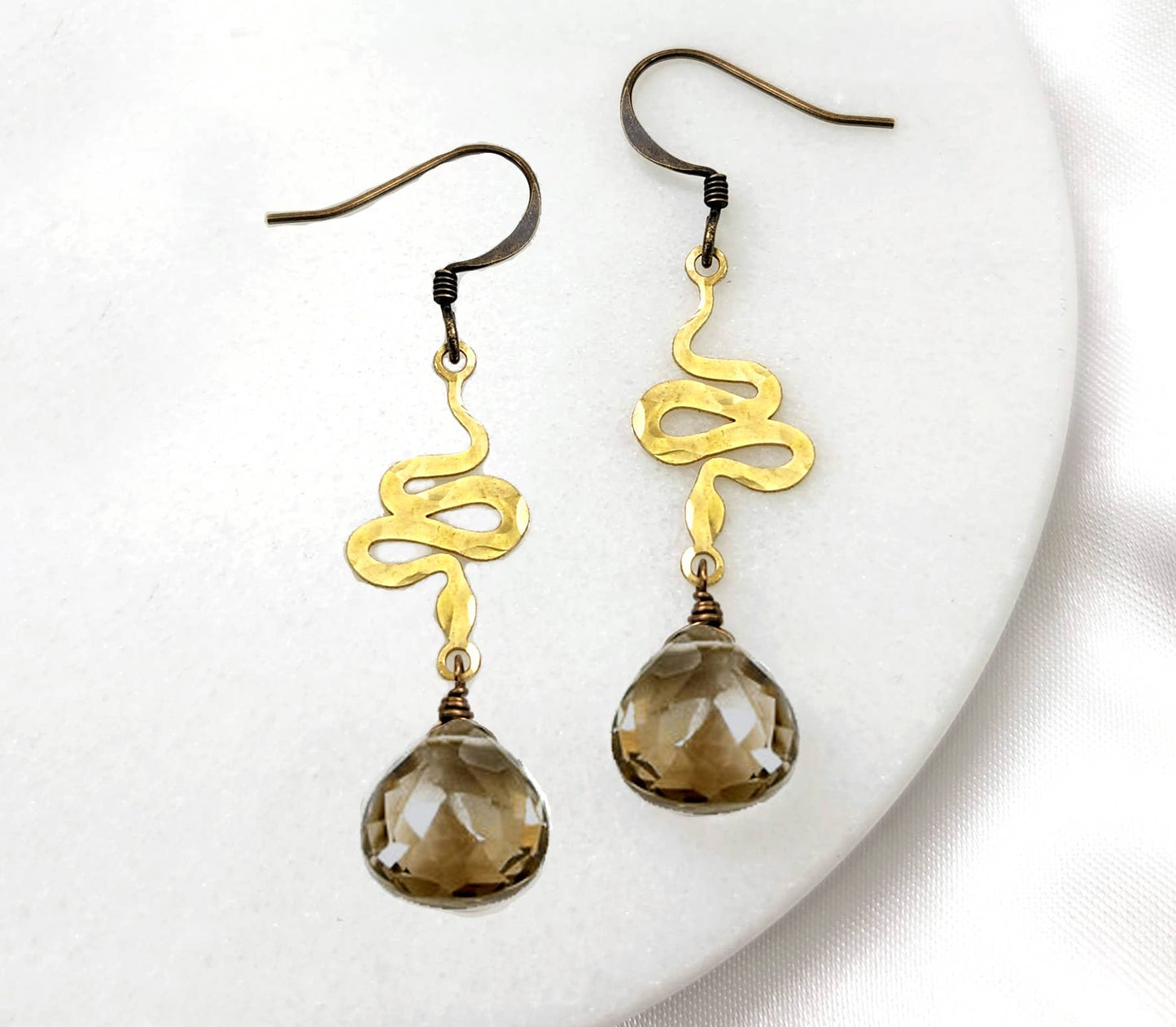 Dainty Hammered Snake Gemstone Earrings in Multiple Colors