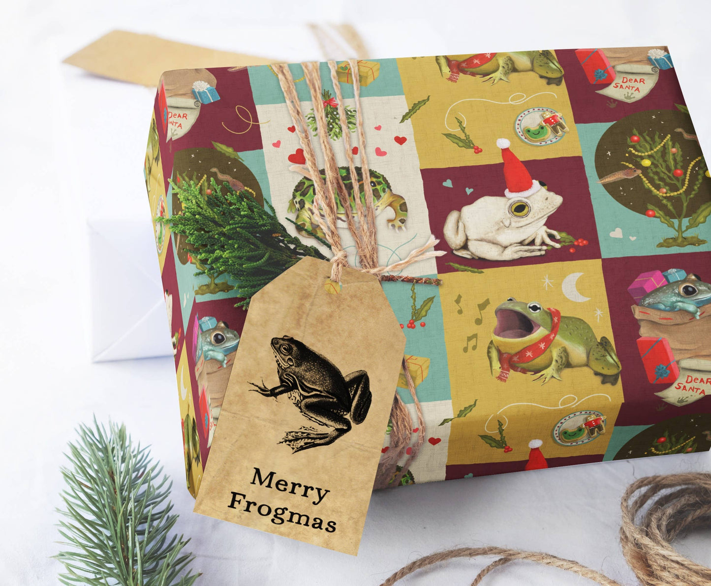 Christmas Frogs Wrapping Paper - Flat Pack Gift Wrap Sheets