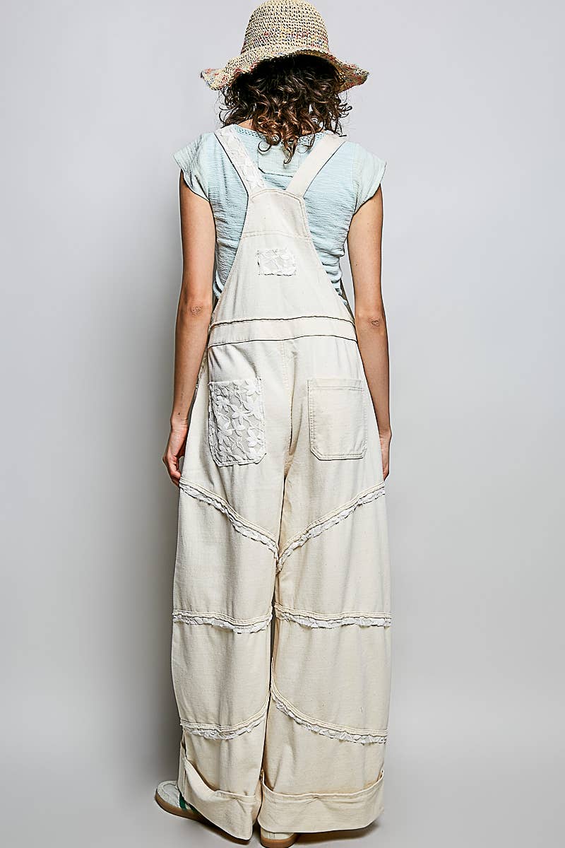 Lace Trim Adjustable Strap Overalls