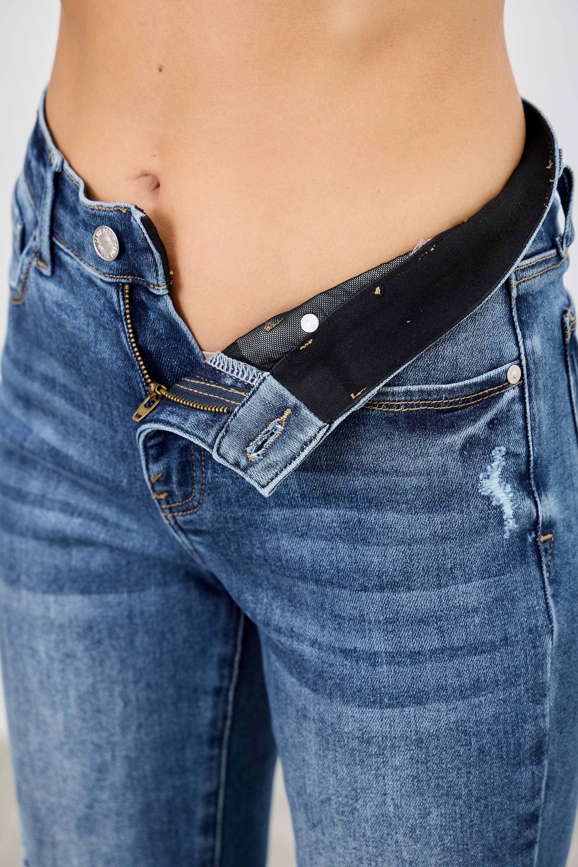 Mid-Rise Boot Cut Distressed Jean