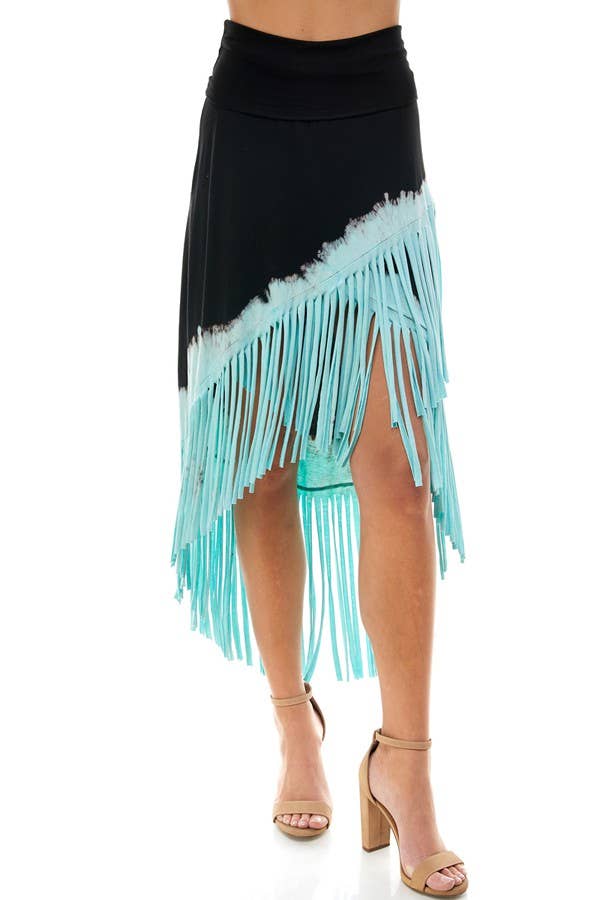 Tri Color Hi Low Fringe Skirt