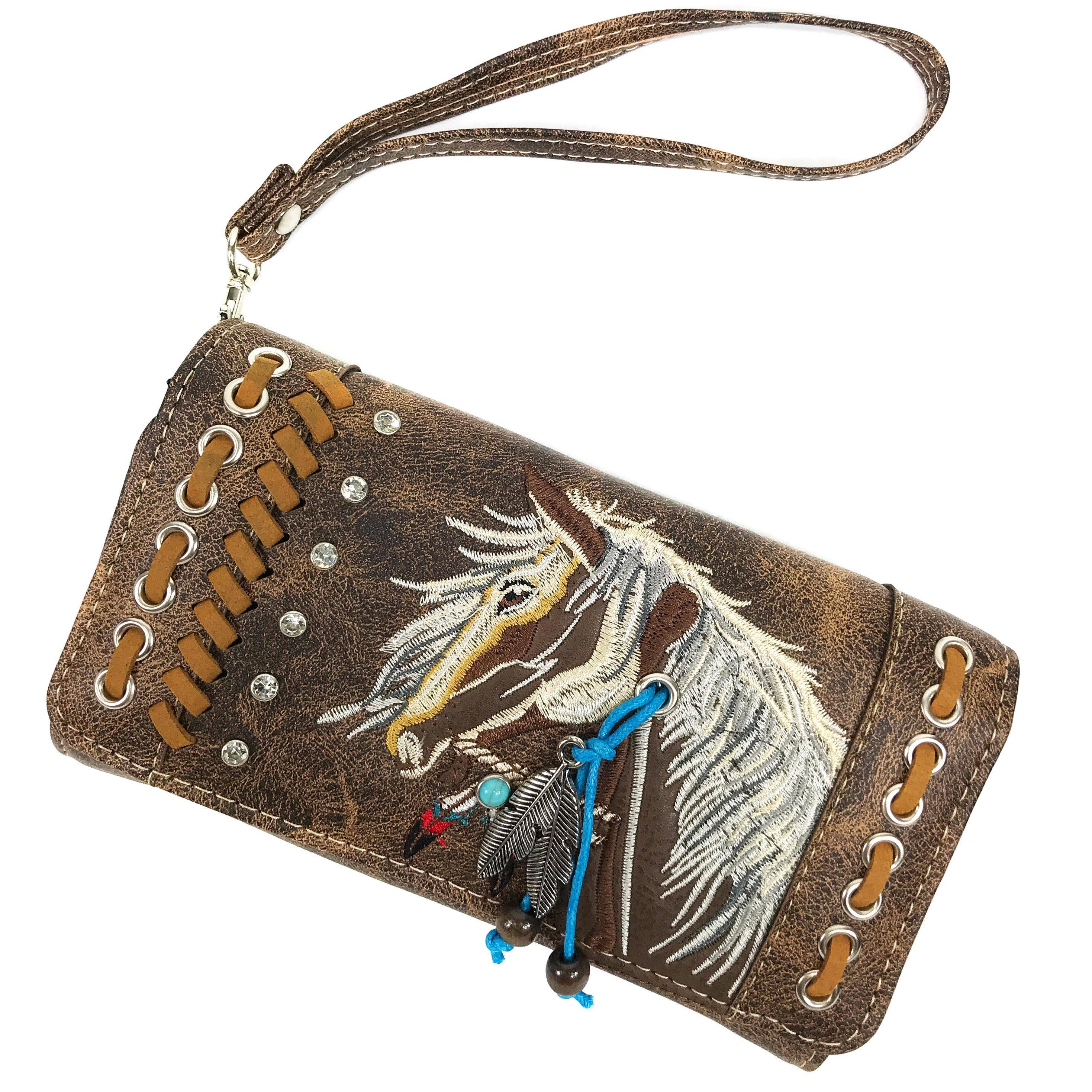 Horse Embroidery Western Crossbody Wristlet Wallet