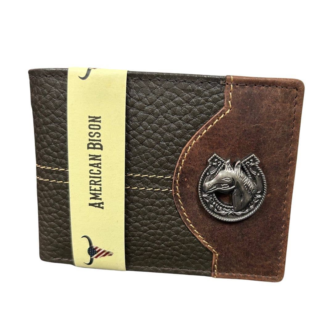 Mixed Media Two Tone Bifold Rodeo Wallet w/ Medallion AB1916