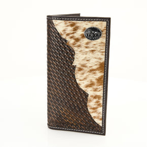 Bison Hide Western Rodeo Wallet with Basket Weave & Concho