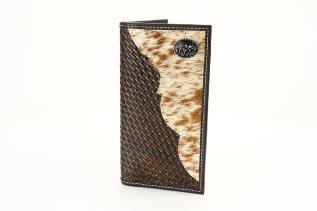 Bison Hide Western Rodeo Wallet with Basket Weave & Concho