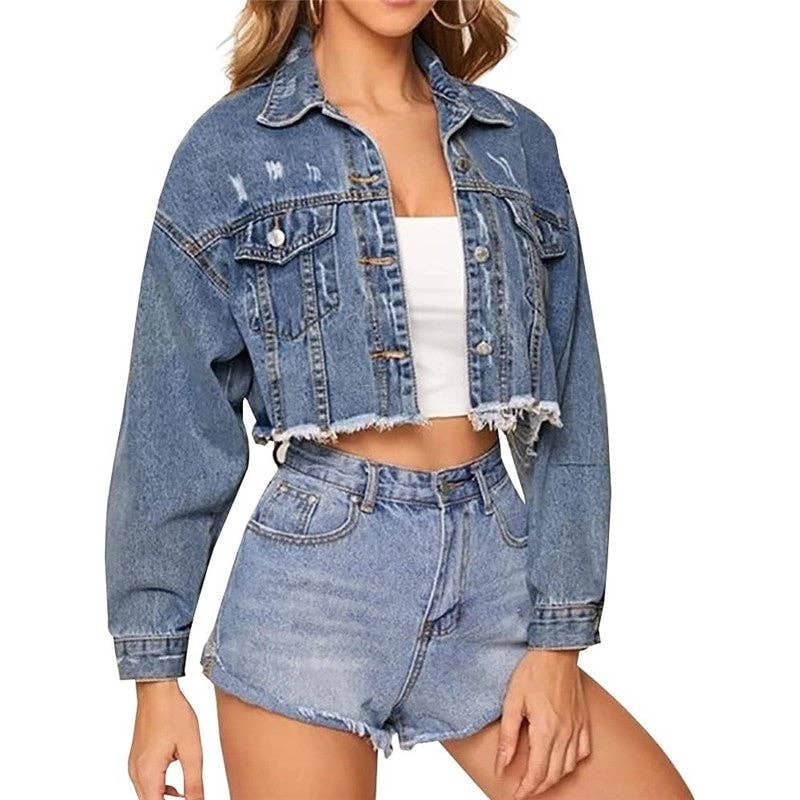 Distressed Cropped Jean Jacket