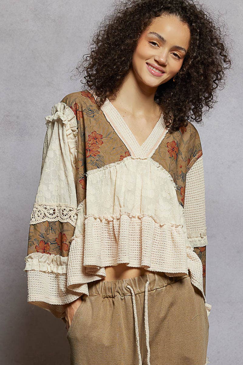 Long sleeve patchwork ruffle top