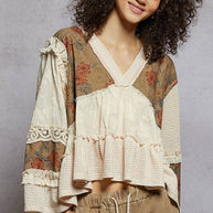 Long sleeve patchwork ruffle top