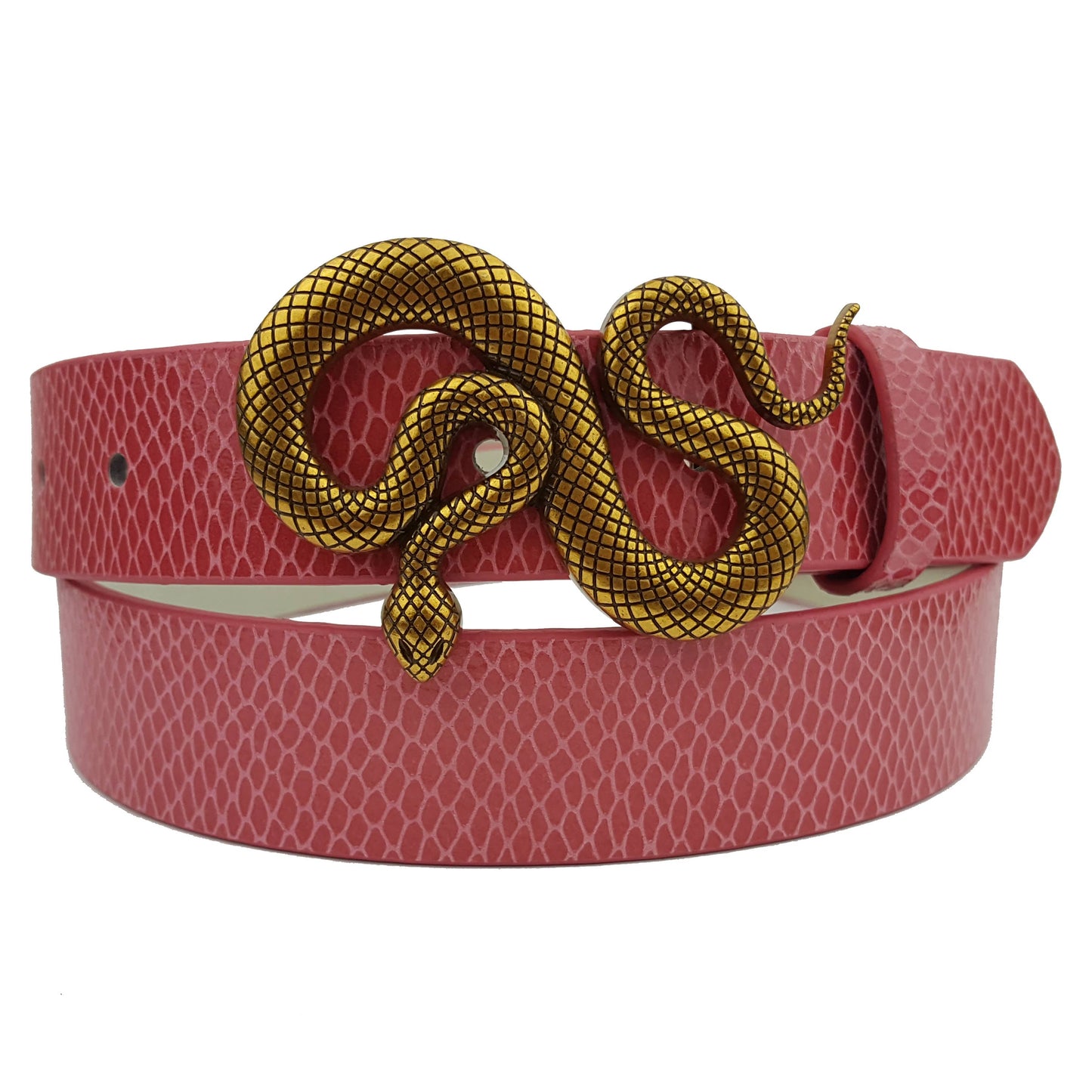 Snake Printed leather belt w. a Snake buckle