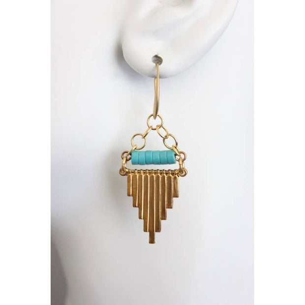 Geometric turquoise and brass earrings