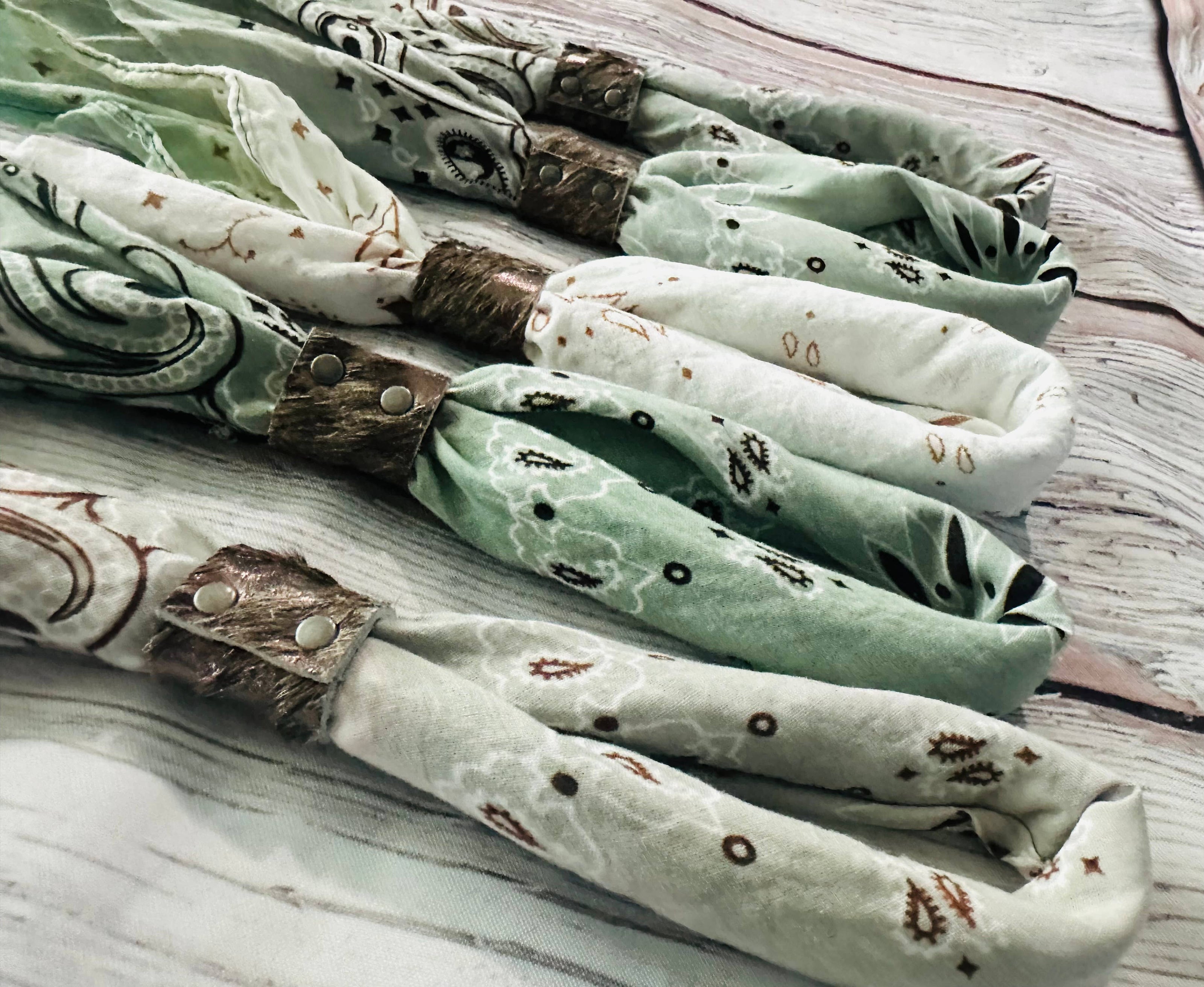 Sage Green Bandanas & Leather Slide