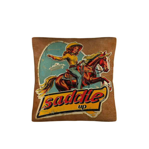 Saddle Up Vintage Cowgirl Pillow