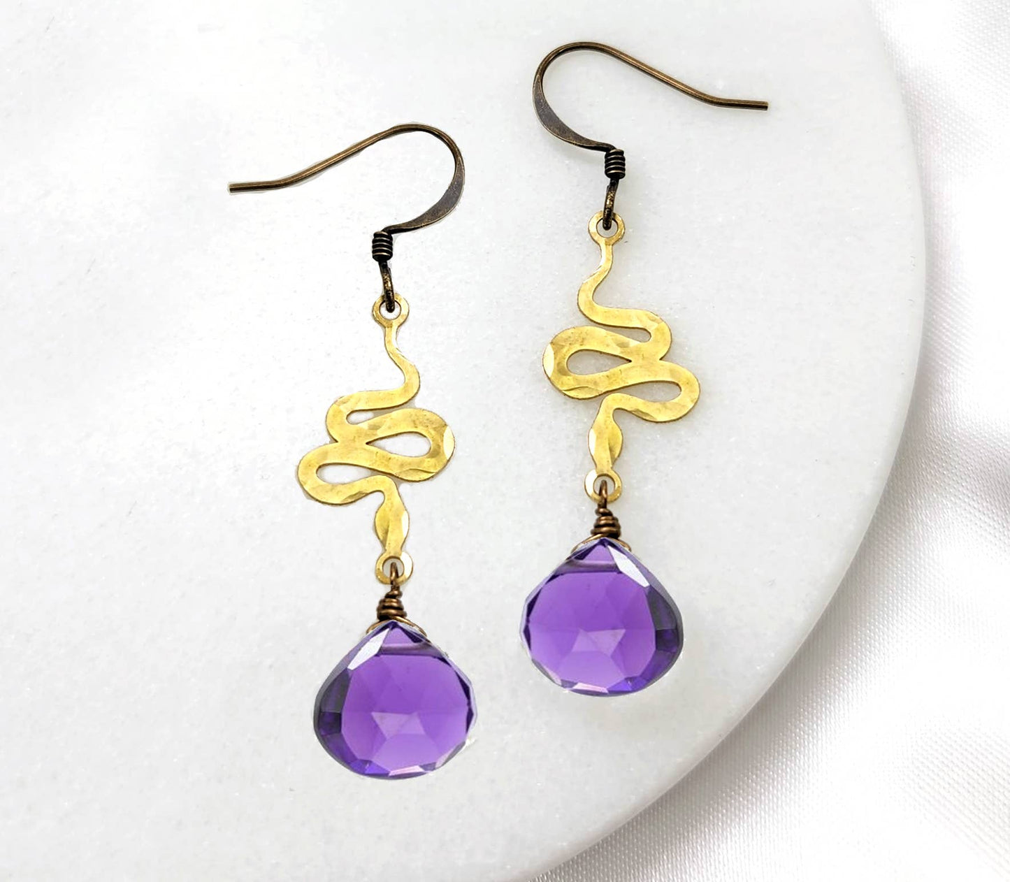 Dainty Hammered Snake Gemstone Earrings in Multiple Colors