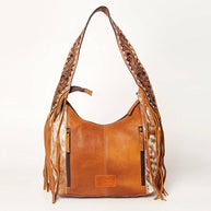 American Darling Hobo Bag Light Hair-On Hide with Tooled Leather Strap & Fringe