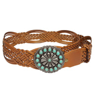Hand-Braided Leather Belt with Turquoise Style Buckle