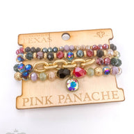 European crystal & chain bracelet stack