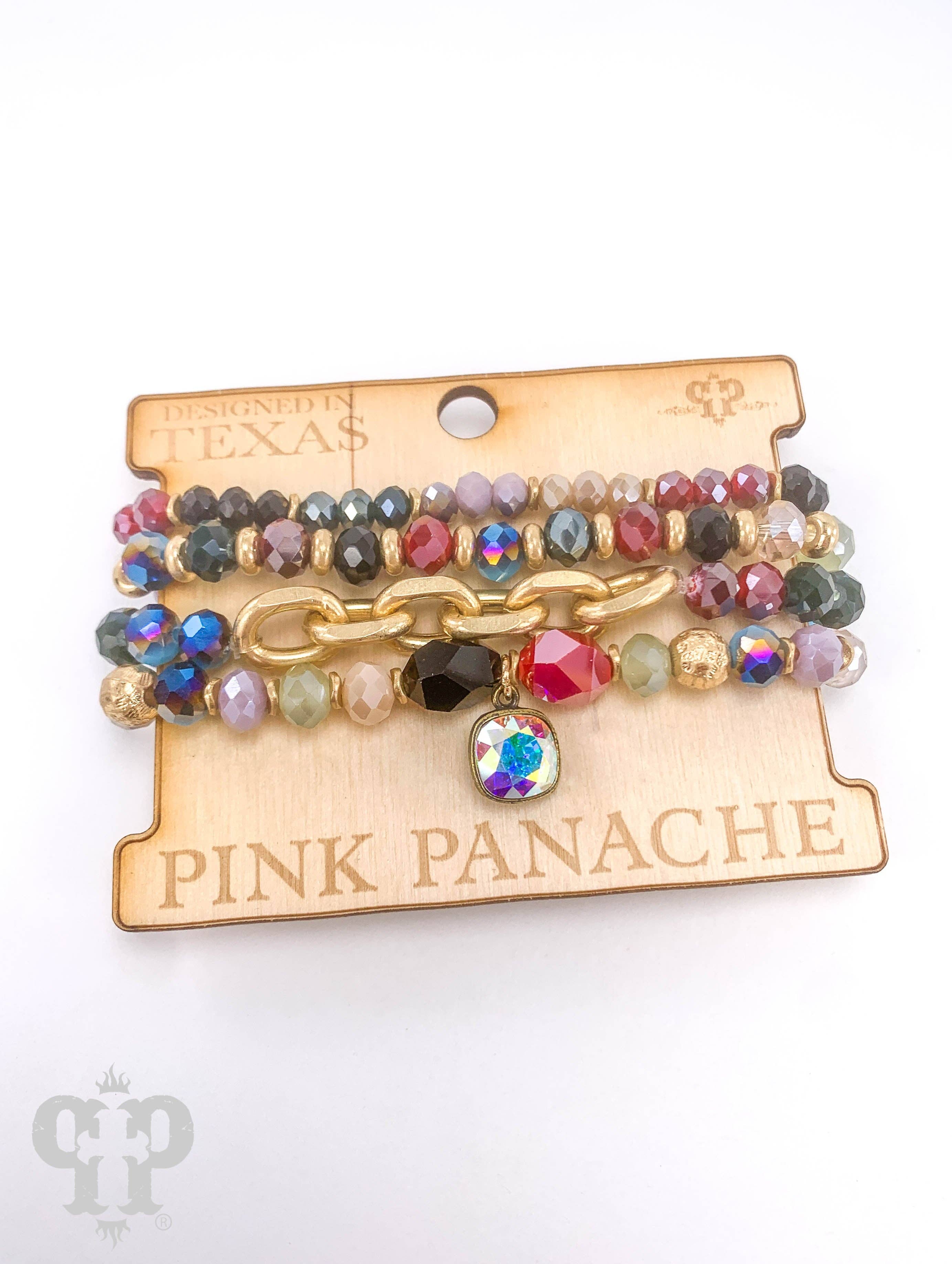 European crystal & chain bracelet stack