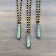 Marigold Czech Crystal Crocheted Necklace with Aventurine Stone Point Pendant