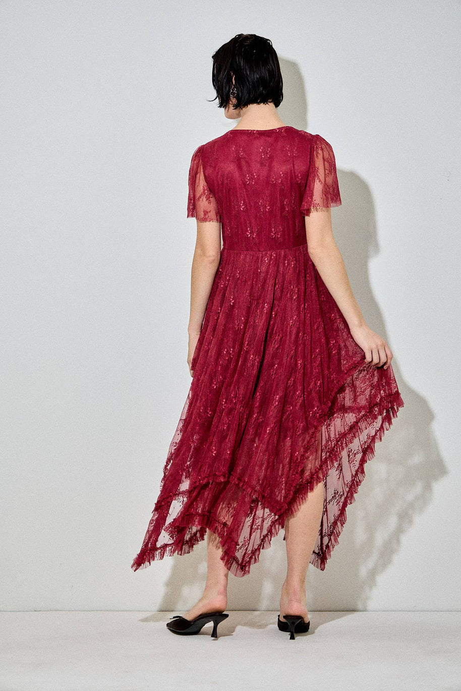Embellished Lace Dress, Burgundy