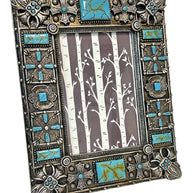 Metal Fleur De Lis Teal Rock 6” x 4” Picture Frame