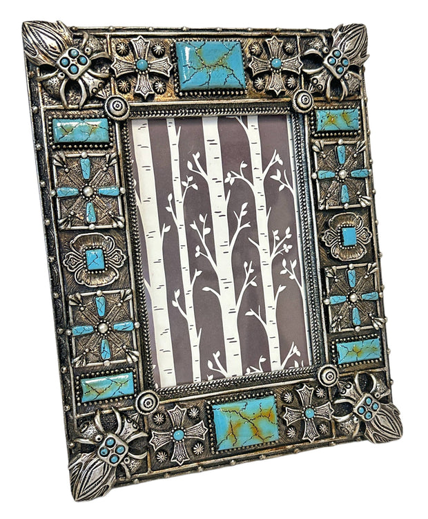 Metal Fleur De Lis Teal Rock 6” x 4” Picture Frame