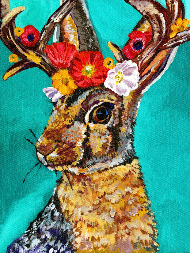 Flower Crown Jackalope Stretched Canvas