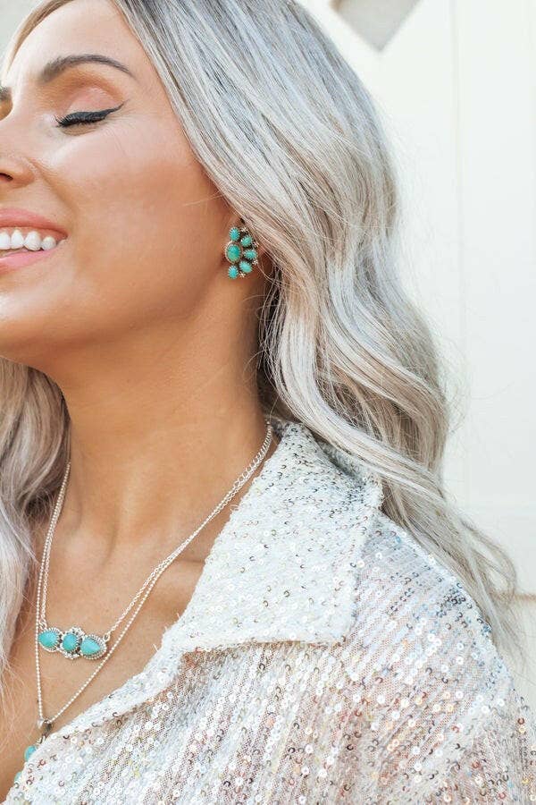 Turquoise & Sterling Half Cluster Blossom Earrings