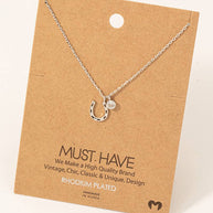 Gold Dipped Horse Shoe And Cz Charm Necklace