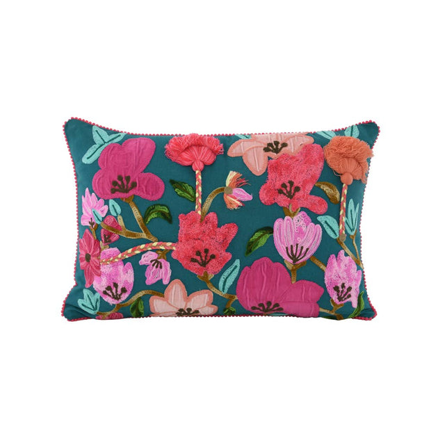 Pink & Teal Embroidered Pillow