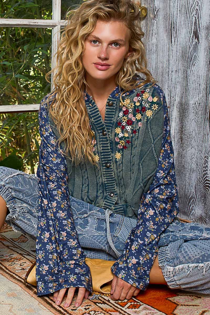 Embroidered Floral Patwork Sweater