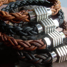 Thick Braided Leather Bracelet with Magnetic Clasp