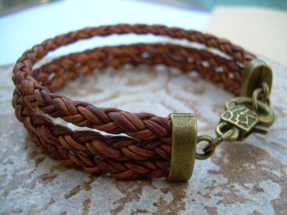 Triple Strand Braided Leather Bracelet with Antique Bronze Hardware
