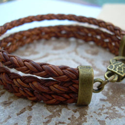 Triple Strand Braided Leather Bracelet with Antique Bronze Hardware