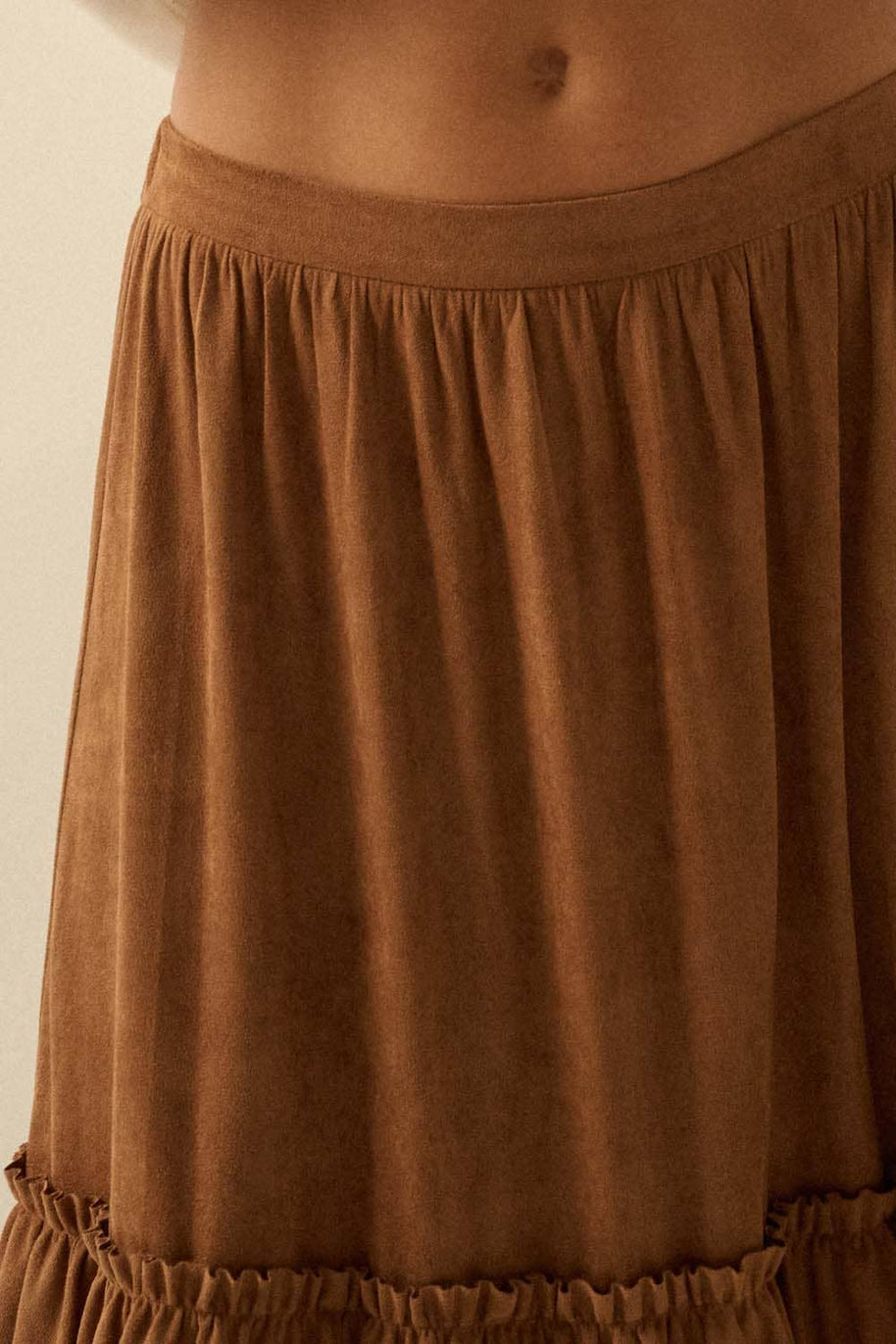 Faux Suede Tiered Maxi Skirt